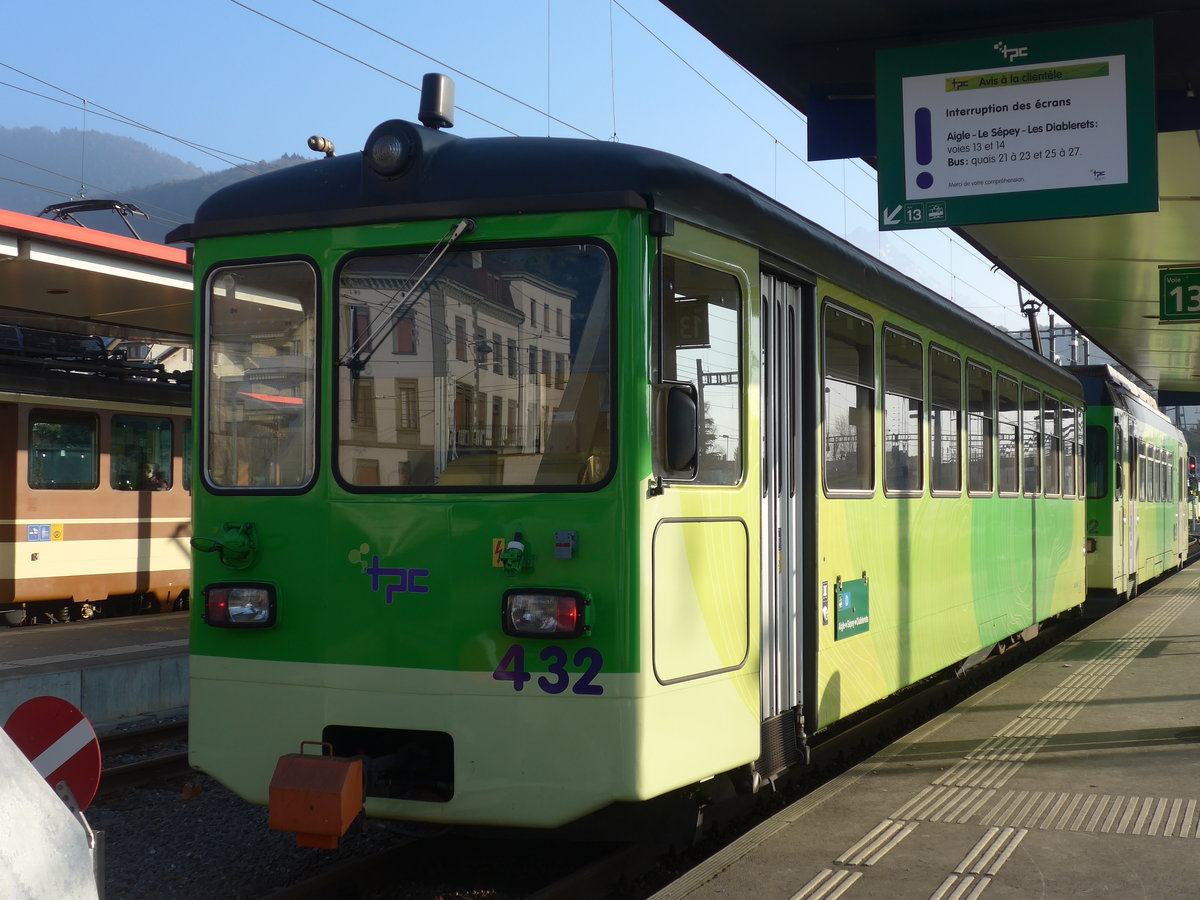 (177'542) - TPC-Triebwagen - Nr. 432 - am 1. Januar 2017 im Bahnhof Aigle