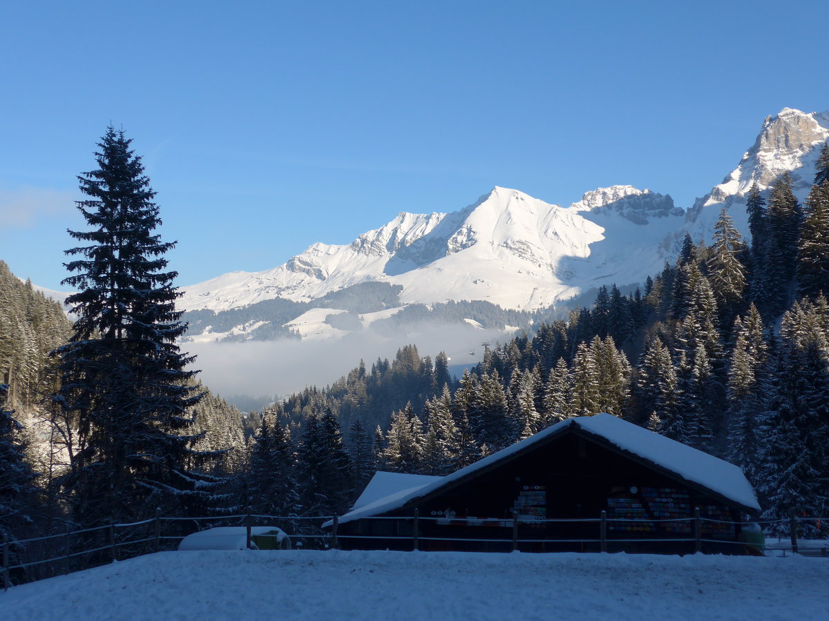 (178'026) - Die Bonderspitze mit aufkommendem Nebelmeer am 9. Januar 2017 vom Reh�rti bei Adelboden aus