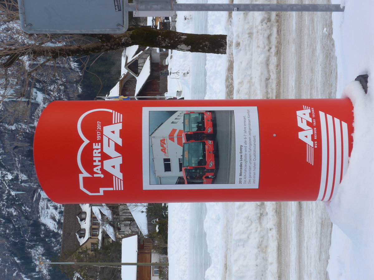 (178'211) - S�ule zum Jubil�um 100 Jahre AFA 1917 - 2017 am 28. Januar 2017 beim Bahnhof Kandersteg