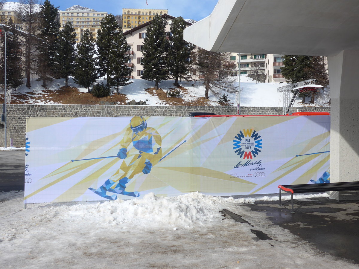(178'416) - Werbeband f�r die Alpinen Ski-Weltmeisterschaften am 9. Februar 2017 beim Bahnhof St. Moritz