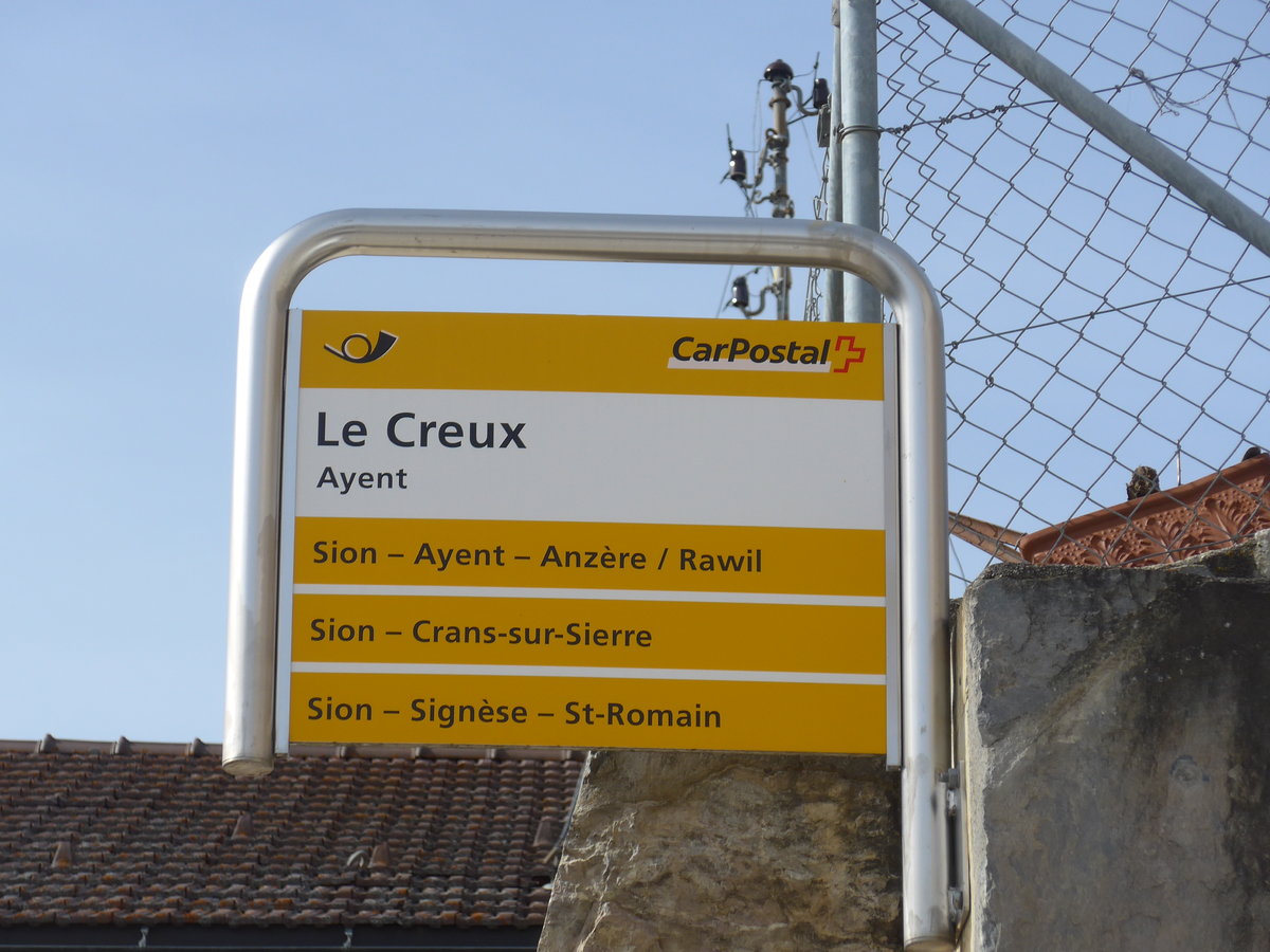 (178'962) - PostAuto-Haltestelle - Ayent, Le Creux - am 12. M�rz 2017