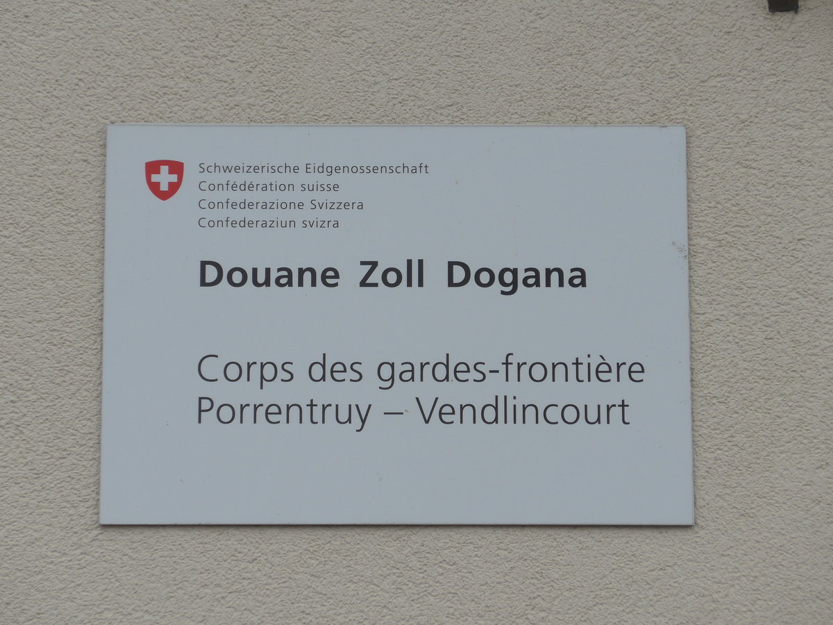 (179'346) - Tafel am Zollgeb�ude am 2. April 2017 in Vendlincourt