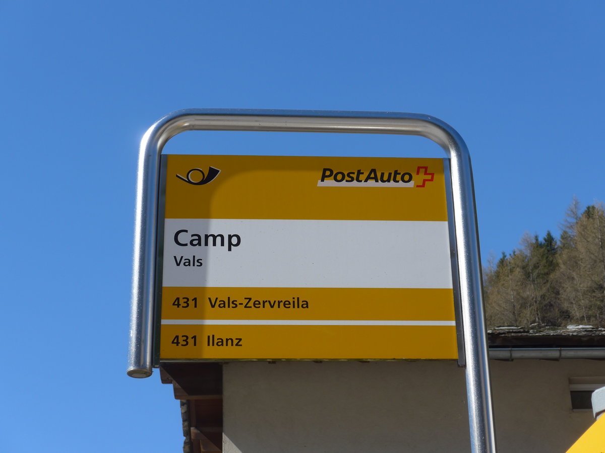 (179'558) - PostAuto-Haltestelle - Vals, Camp - am 14. April 2017