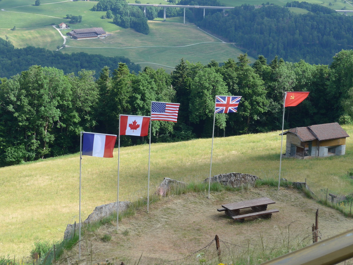 (181'558) - Fahnen beim Milit�rmuseum am 25. Juni 2017 in Vallorbe