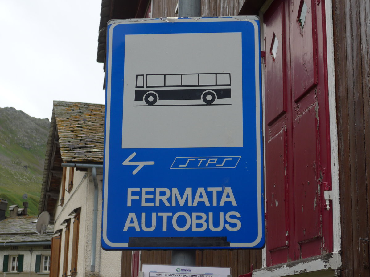 (182'254) - Bus-Haltestelle in Montespluga am 24. Juli 2017