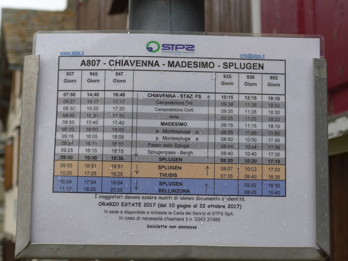 (182'255) - STPS-Fahrplan am 24. Juli 2017 in Montespluga