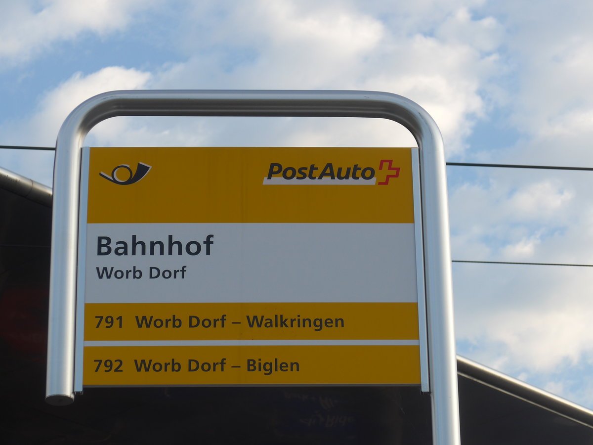 (182'490) - PostAuto-Haltestelle - Worb Dorf, Bahnhof - am 2. August 2017