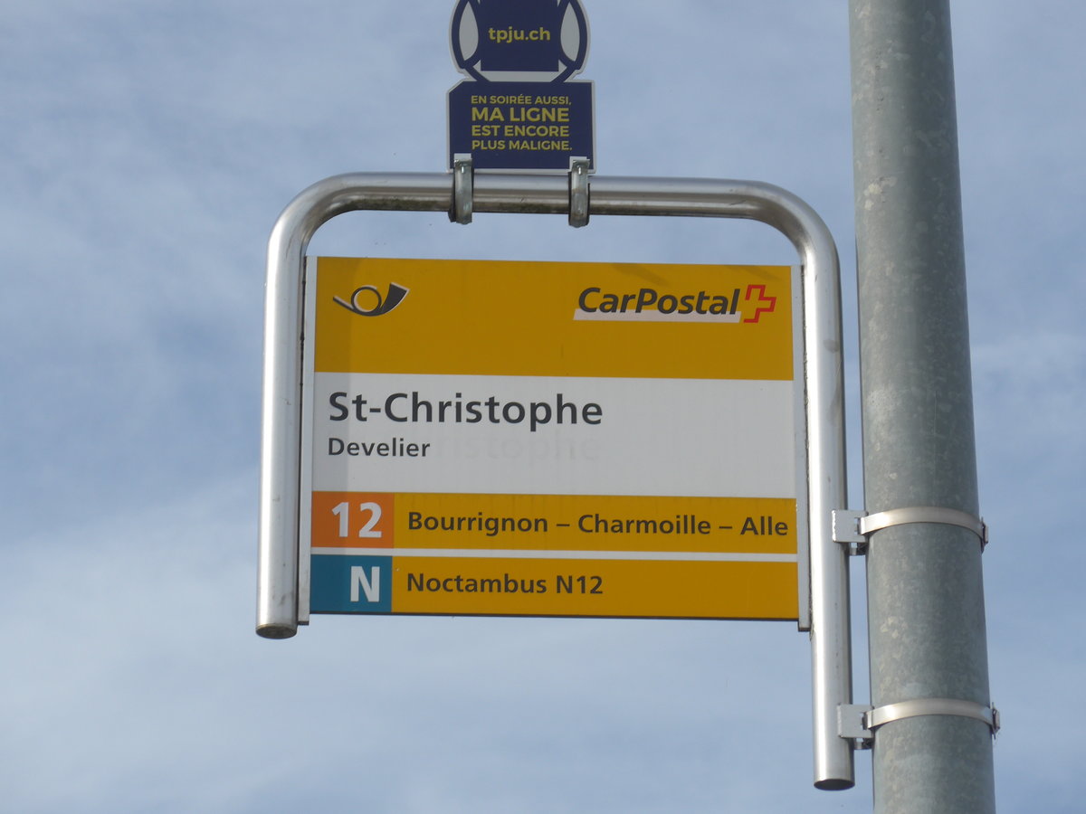 (186'041) - PostAuto-Haltestelle - Develier, St-Christophe - am 21. Oktober 2017