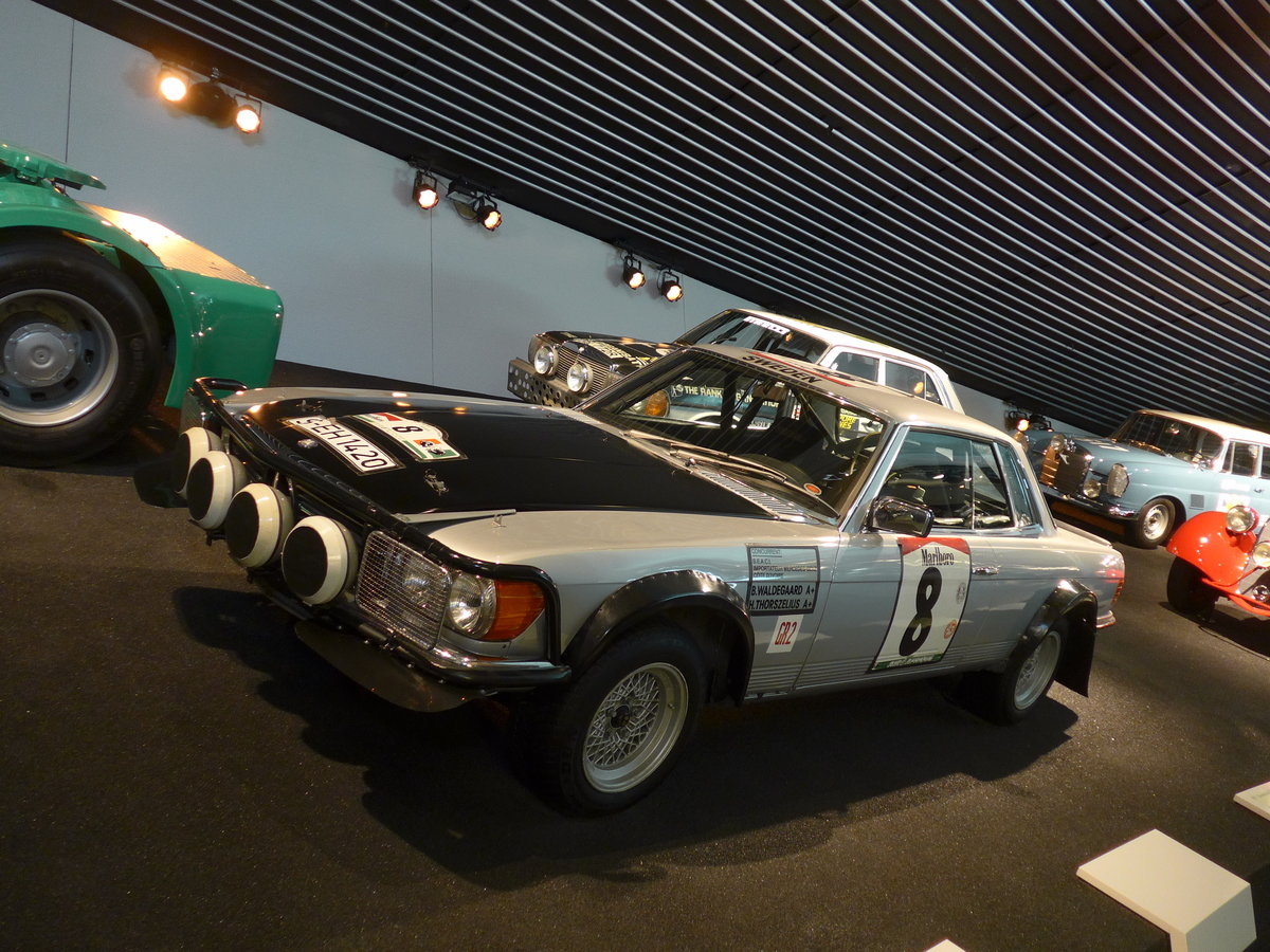 (186'484) - Mercedes-Benz 500 SLC Rallyewagen von 1980 - S-EH 1420 - am 12. November 2017 in Stuttgart, Mercedes-Benz Museum