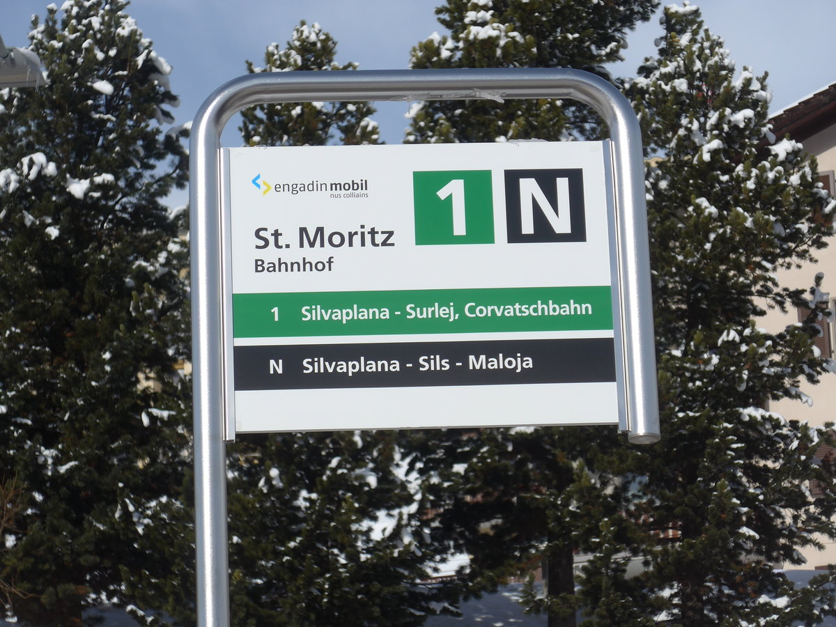 (188'105) - engadin mobil-Haltestelle - St. Moritz, Bahnhof - am 3. Februar 2018