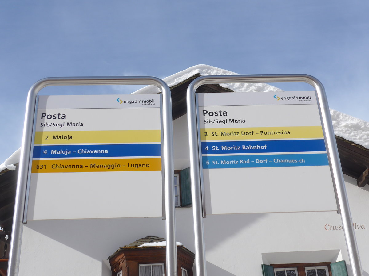 (188'140) - engadin mobil/PostAuto-Haltestelle - Sils/Segl Maria - am 3. Februar 2018