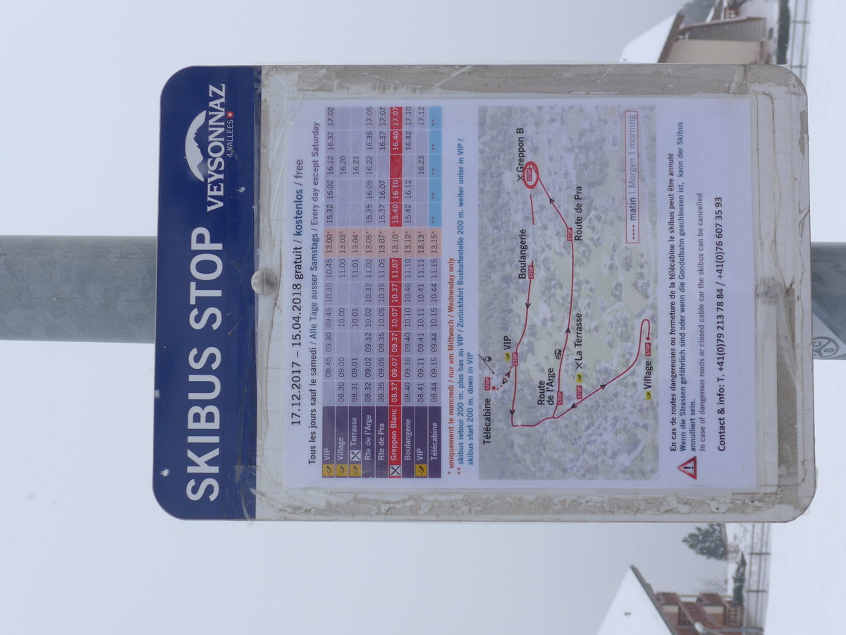 (188'373) - Fahrplaninfo  Bus Navette  am 11. Februar 2018 in Veysonnaz, Greppon Blanc