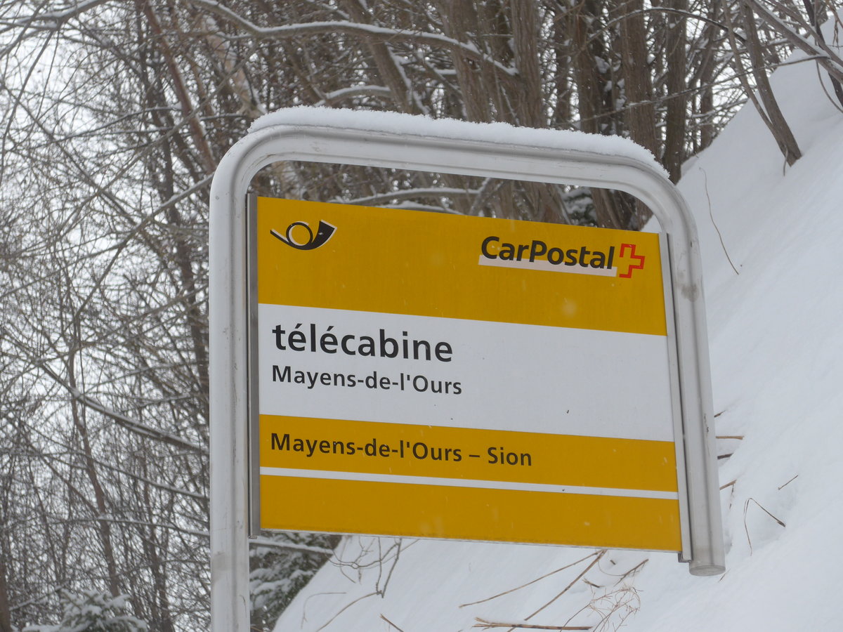 (188'385) - PostAuto-Haltestelle - Mayens-de-l'Ours - am 11. Februar 2018