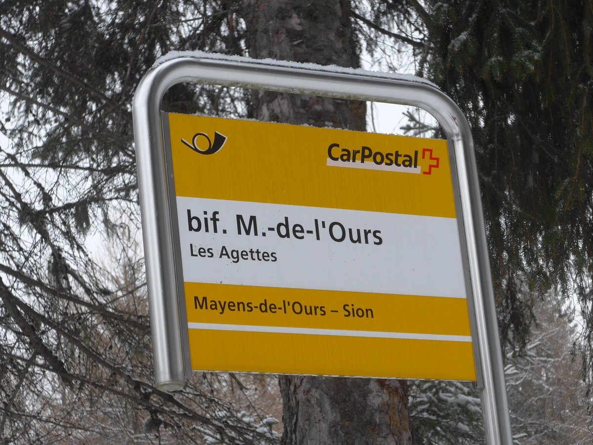 (188'386) - PostAuto-Haltestelle - Les Agettes, bif. M.-de-l'Ours - am 11. Februar 2018