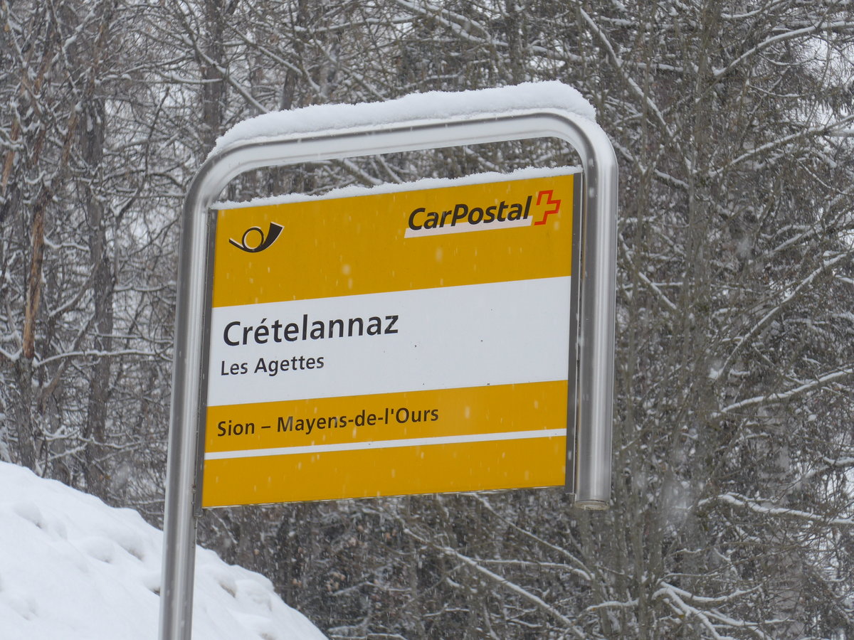 (188'393) - PostAuto-Haltestelle - Les Agettes, Cr�telannaz - am 11. Februar 2018