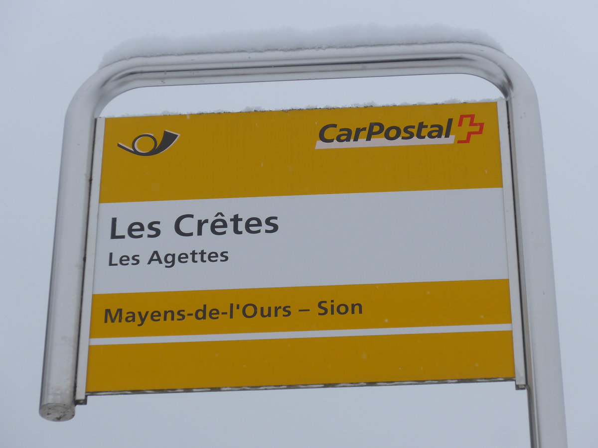 (188'394) - PostAuto-Haltestelle - Les Agettes, Les Cr�tes - am 11. Februar 2018