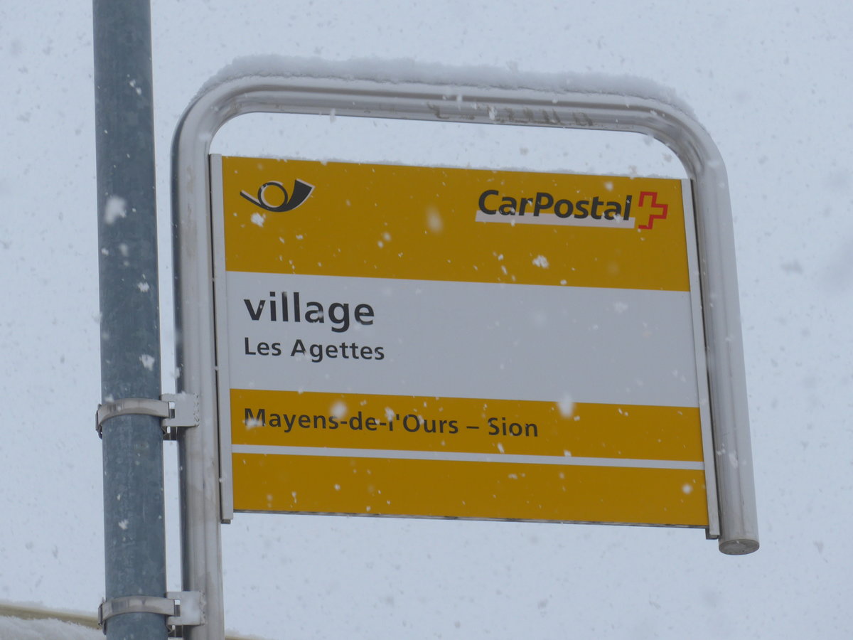 (188'399) - PostAuto-Haltestelle - Les Agettes, village - am 11. Februar 2018