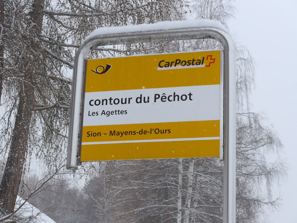 (188'409) - PostAuto-Haltestelle - Les Agettes, contour du P�chot - am 11. Februar 2018
