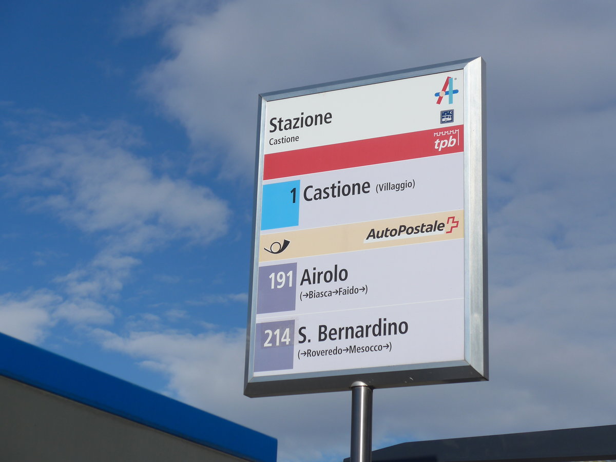 (188'576) - PostAuto-Haltestelle - Castione, Stazione - am 14. Februar 2018