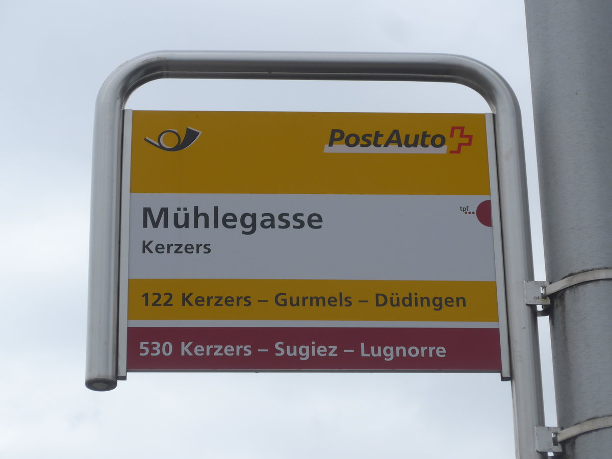 (189'827) - PostAuto-Haltestelle - Kerzers, M�hlegasse - am 1. April 2018