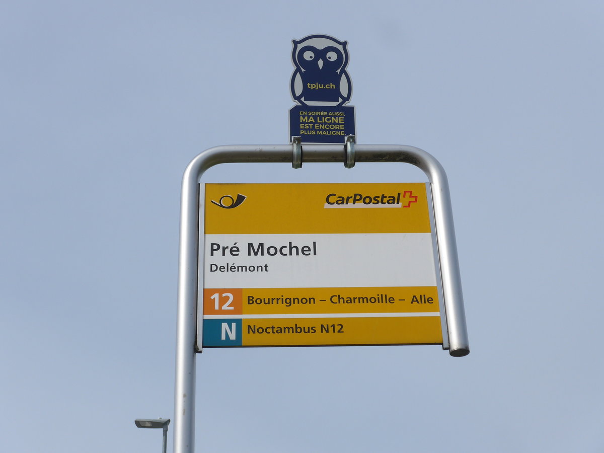 (189'927) - PostAuto-Haltestelle - Del�mont, Pr� Mochel - am 2. April 2018