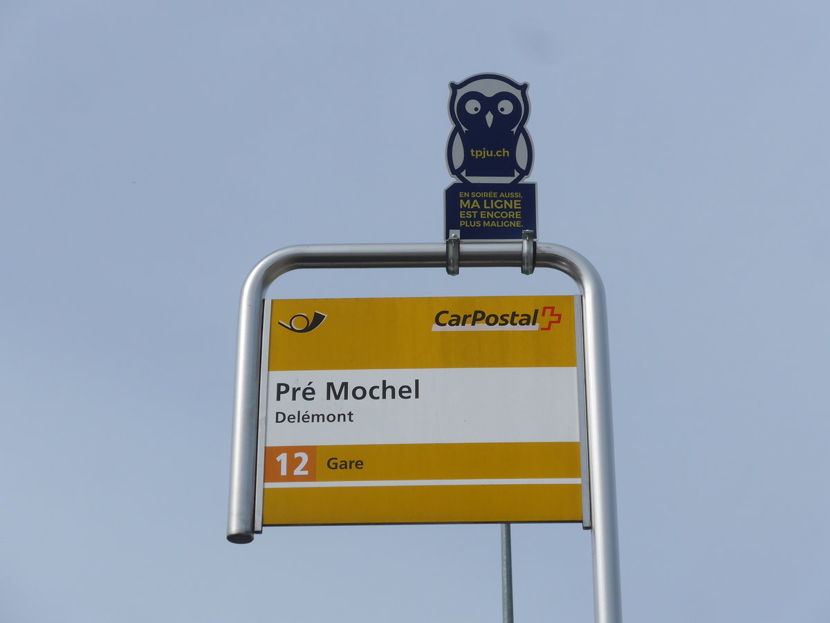(189'928) - PostAuto-Haltestelle - Del�mont, Pr� Mochel - am 2. April 2018
