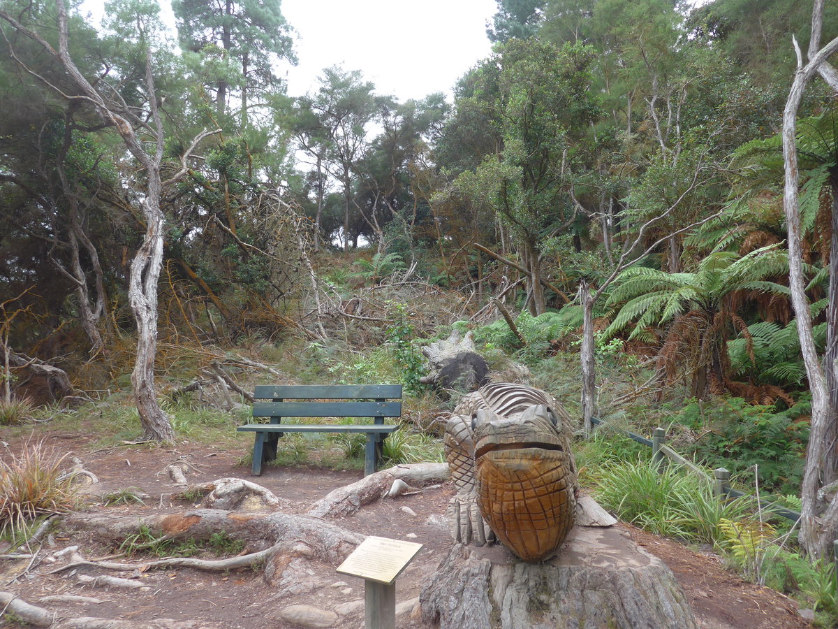 (191'158) - Bank mit Neuseeland-Gecko von Merv Richdale im Wai-O-Tapu Thermal Wonderland am 23. April 2018 bei Rotorua