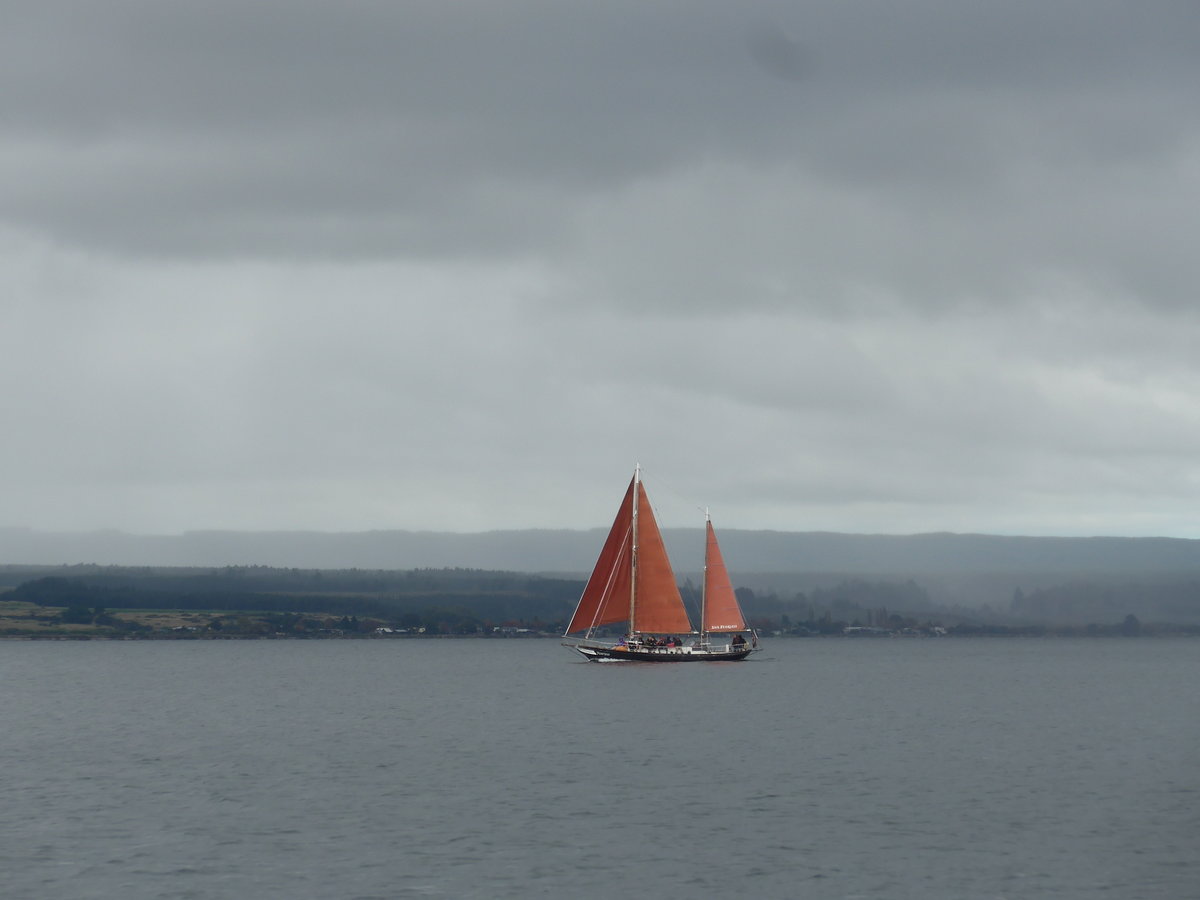 (191'240) - Segelboot auf dem Lake Taupo am 24. April 2018 bei Taupo