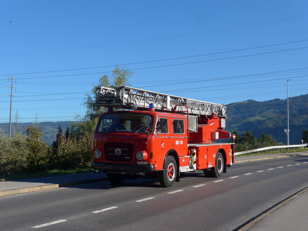 (198'149) - Feuerwehr, Muri - AG 9380 U - Saurer am 13. Oktober 2018 in Bilten, Sch�niserstrasse