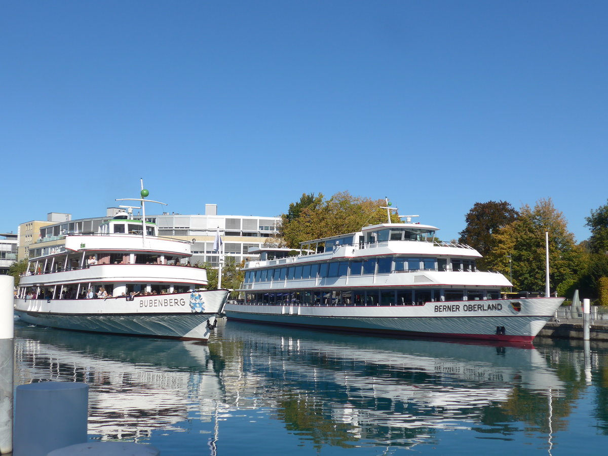 (198'259) - Motorschiffe Bubenberg und Berner Oberland am 14. Oktober 2018 an der Schiffl�ndte Thun