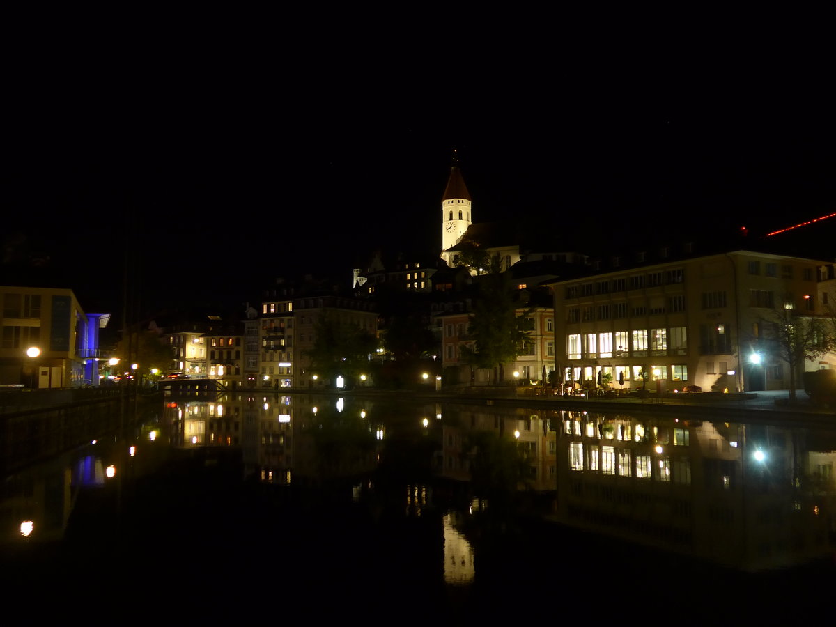 (199'174) - Abend bei der Aareschleuse am 30. Oktober 2018 in Thun