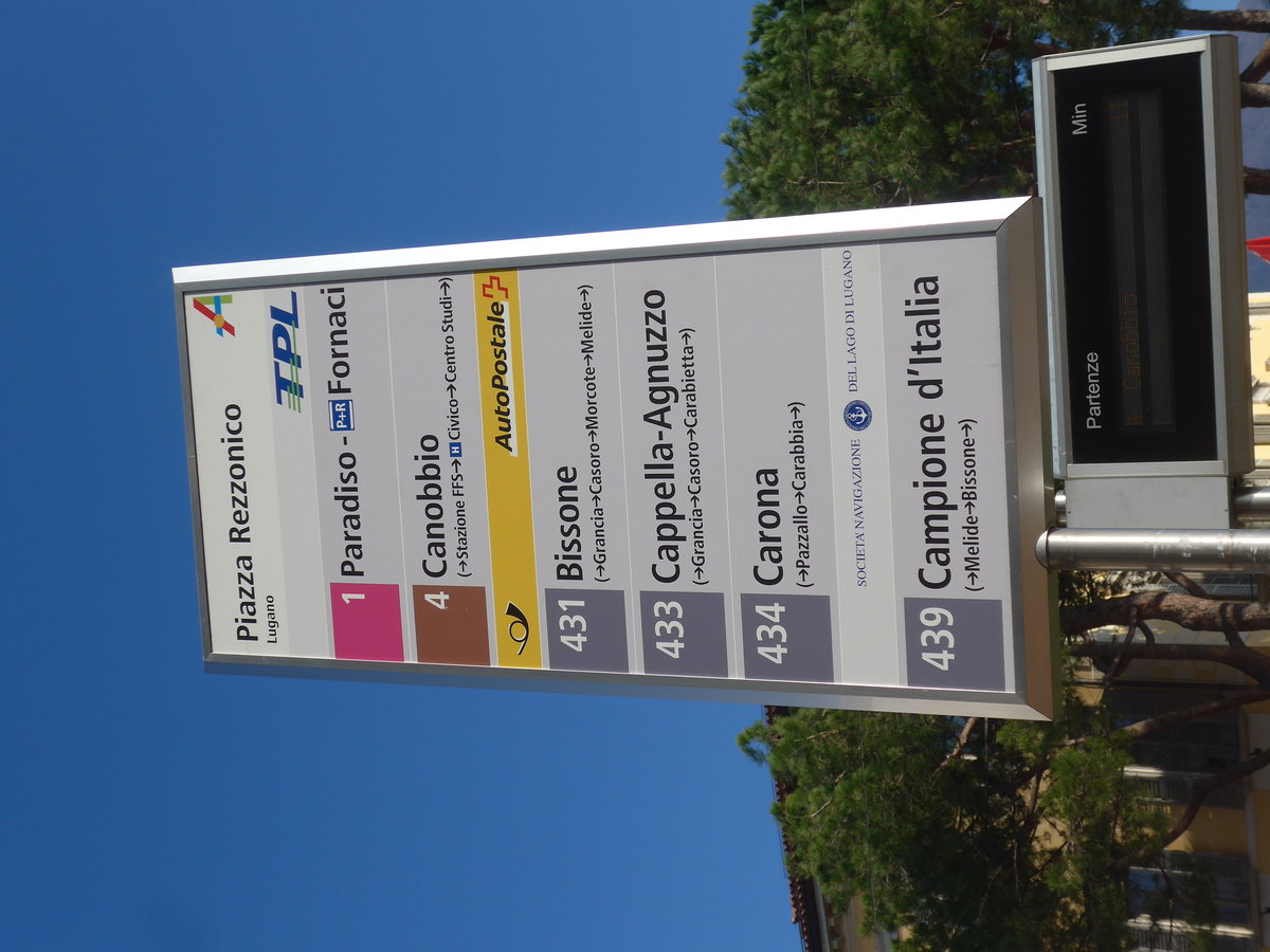 (199'723) - TPL, PostAuto + SNLL-Haltestelle - Lugano, Piazza Rezzonico - am 7. Dezember 2018