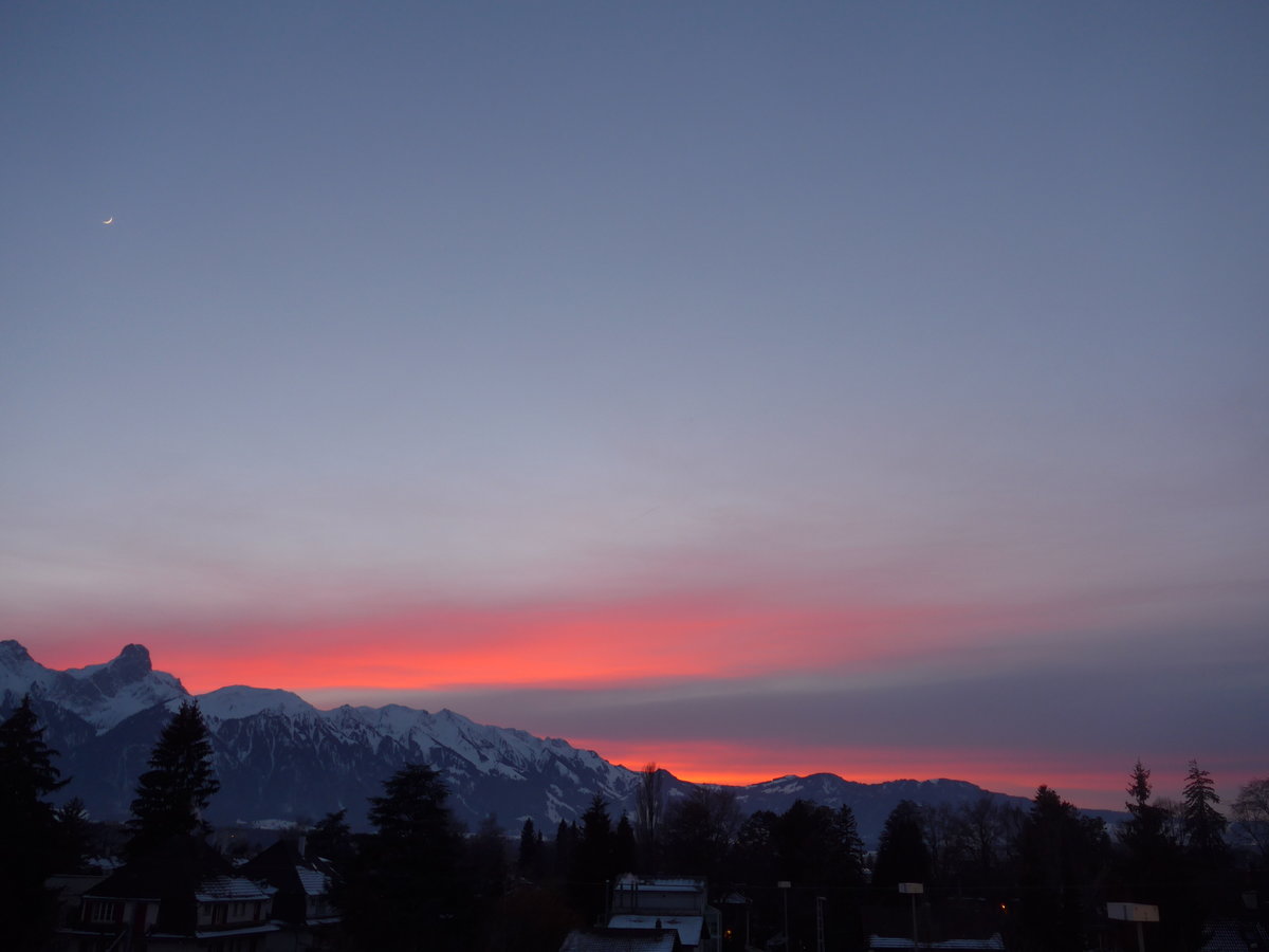 (201'483) - Abendrot �ber der Stockhornkette am 8. Februar 2019 von Thun aus