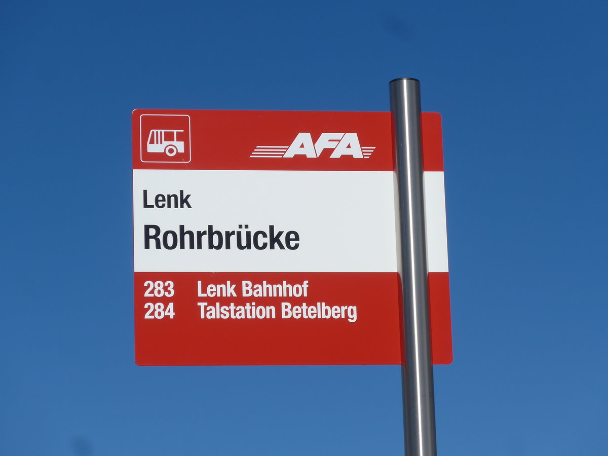 (201'677) - AFA-Haltestelle - Lenk, Rohrbr�cke - am 17. Februar 2019