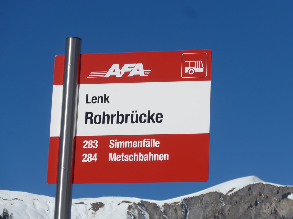 (201'678) - AFA-Haltestelle - Lenk, Rohrbr�cke - am 17. Februar 2019