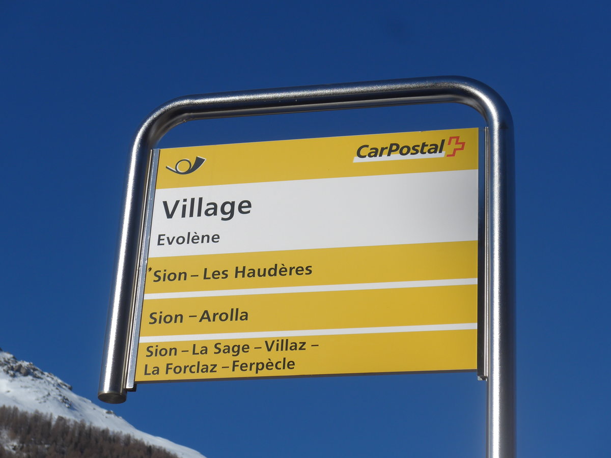 (201'750) - PostAuto-Haltestelle - Evol�ne, Village - am 24. Februar 2019