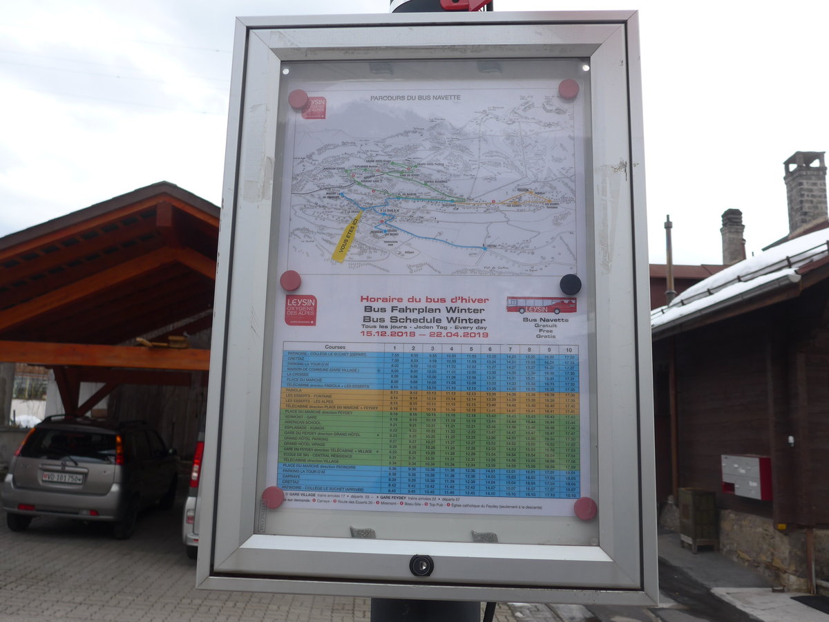 (202'463) - Fahrplaninfo  Bus Navette  am 17. M�rz 2019 in Leysin