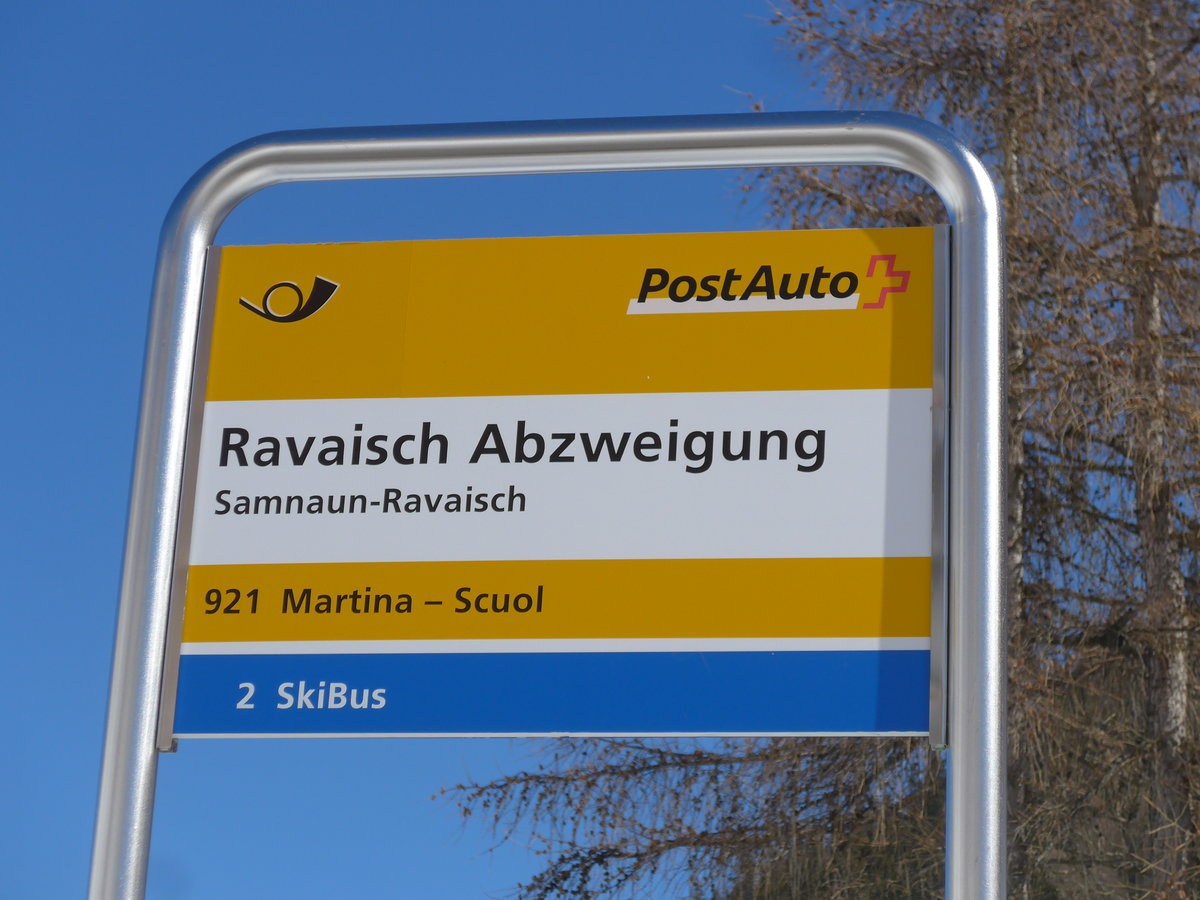 (202'636) - PostAuto-Haltestelle - Samnaun-Ravaisch, Ravaisch Abzweigung - am 20. M�rz 2019