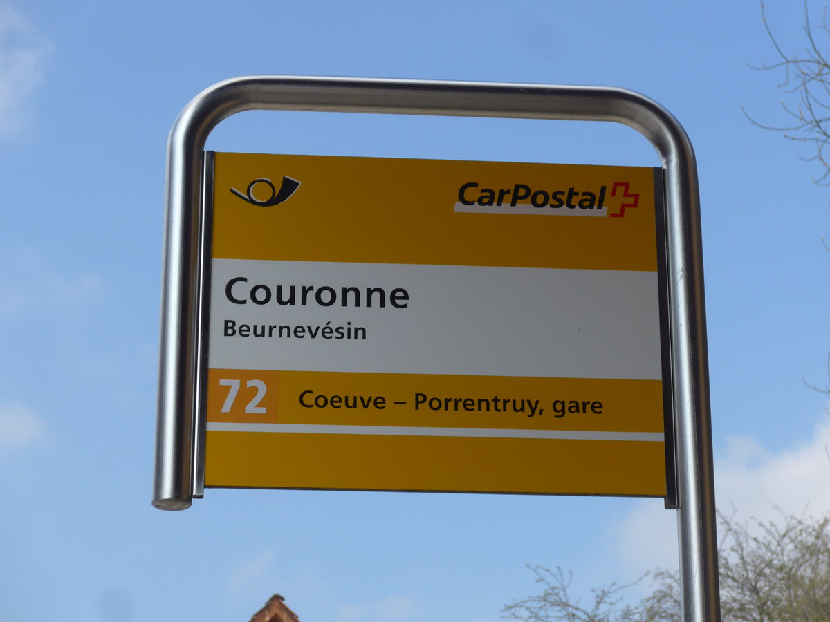 (203'713) - PostAuto-Haltestelle - Beurnev�sin, Couronne - am 15. April 2019