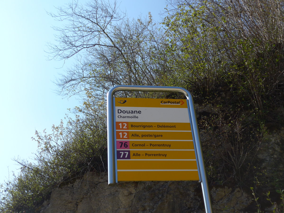 (203'772) - PostAuto-Haltestelle - Charmoille, Douane - am 15. April 2019