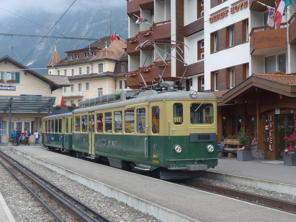 (207'766) - WAB-Triebwagen - Nr. 117 - am 9. Juli 2019 im Bahnhof Grindelwald