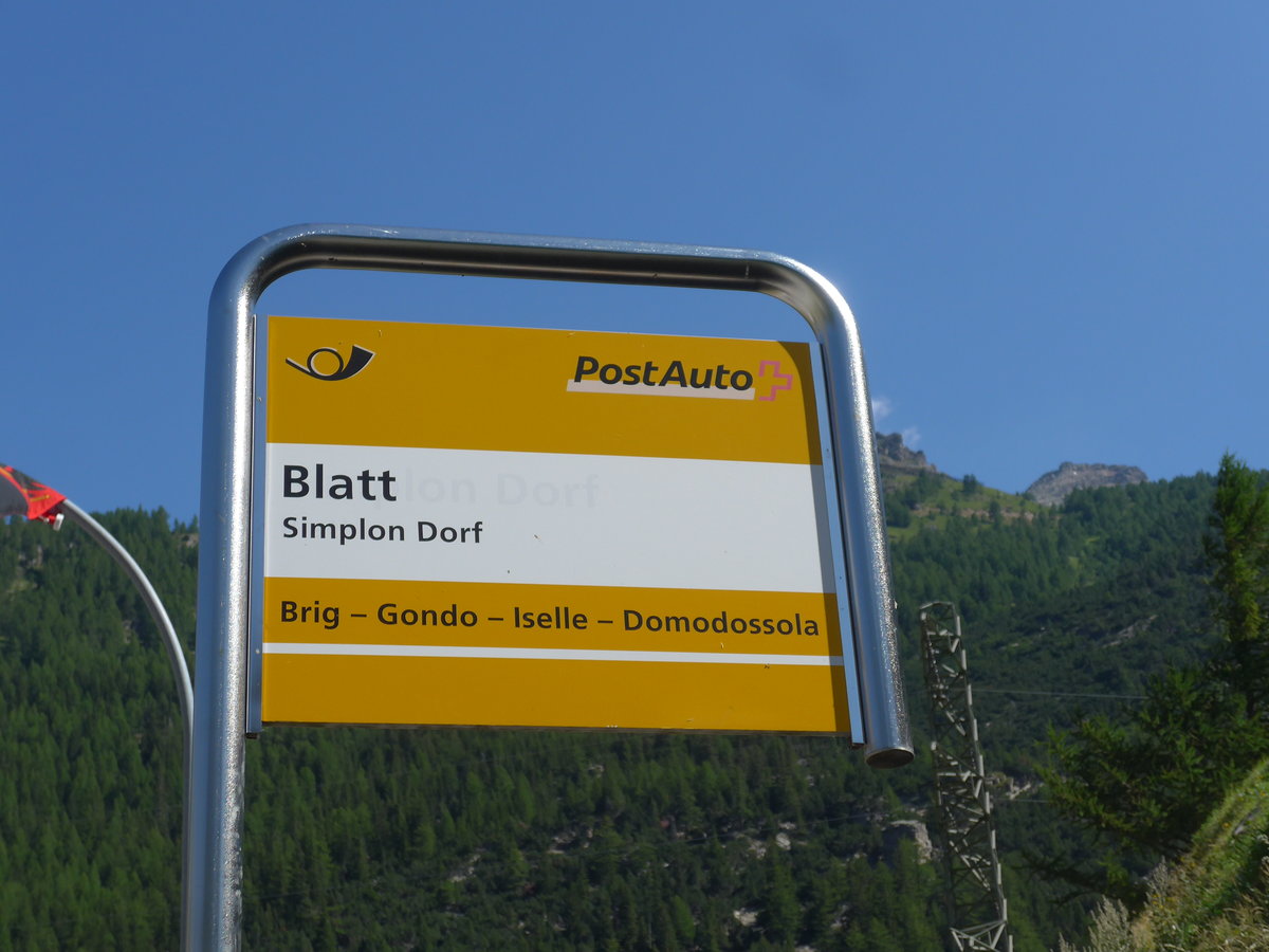 (208'331) - PostAuto-Haltestelle - Simplon Dorf, Blatt - am 3. August 2019