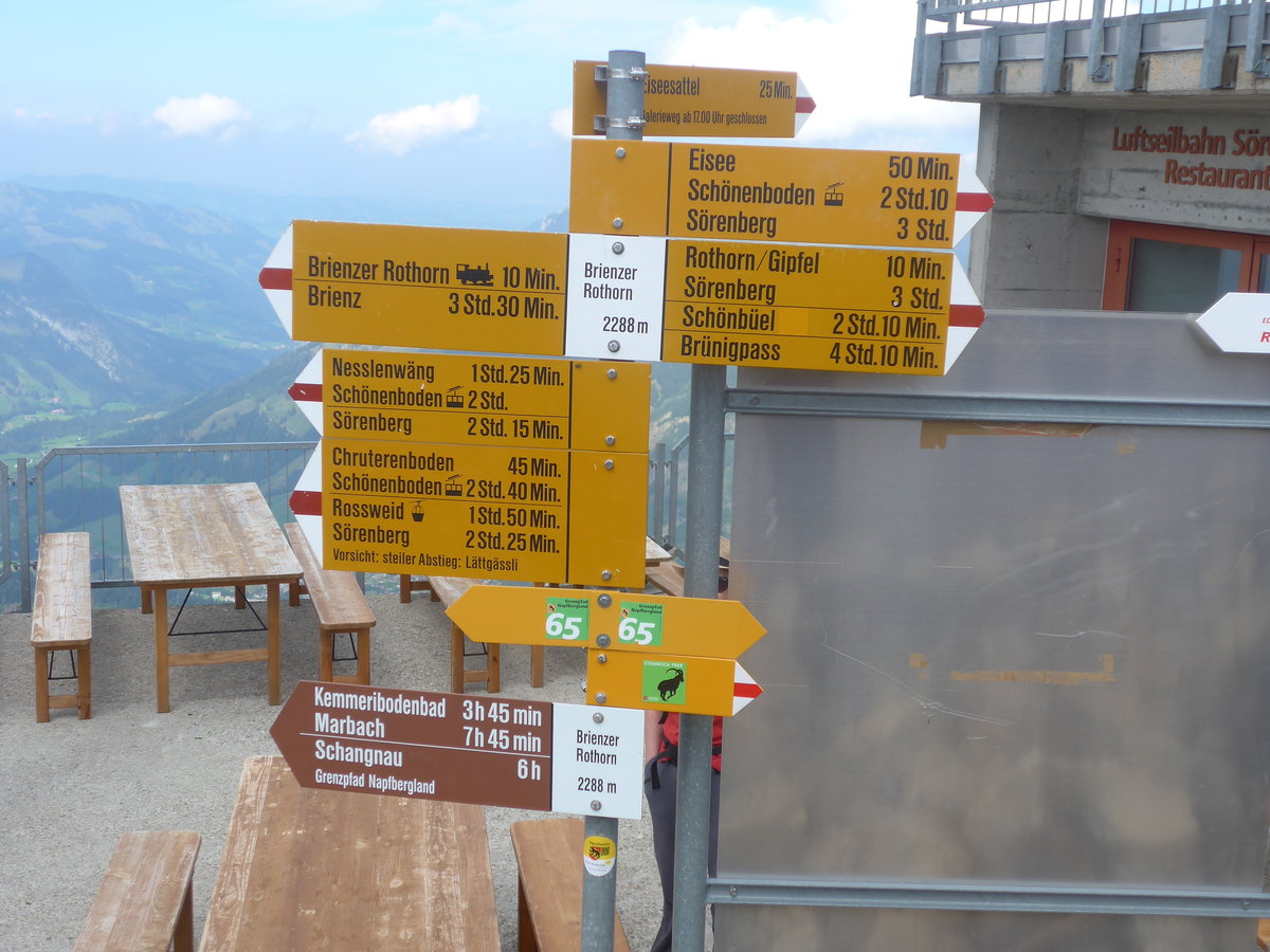 (209'150) - Wegweiser am 31. August 2019 auf dem Brienzer Rothorn