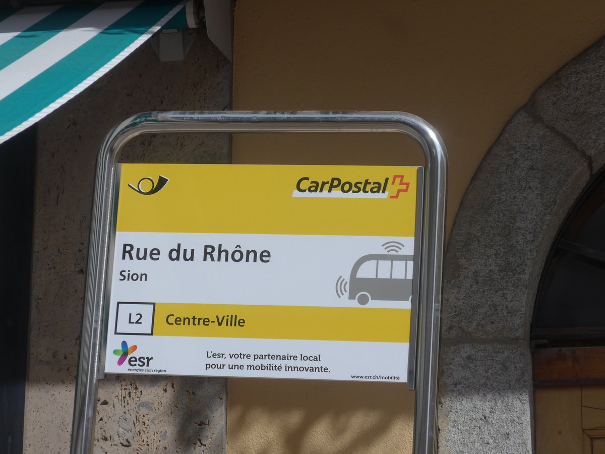 (209'507) - PostAuto-Haltestelle - Sion, Rue du Rh�ne - am 9. September 2019