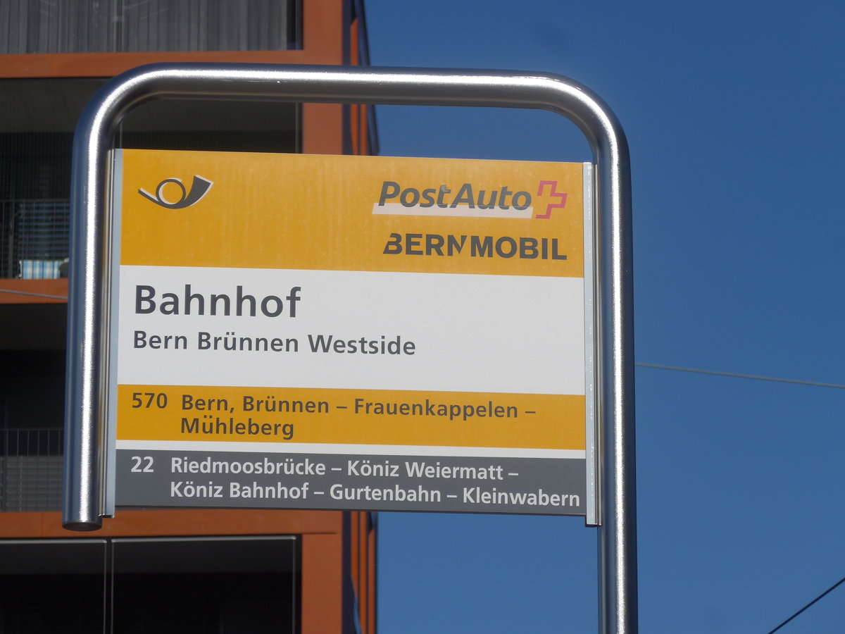 (209'707) - PostAuto-Haltestelle - Bern Br�nnen Westside, Bahnhof - am 15. September 2019