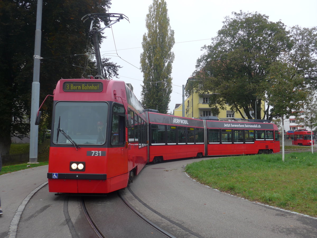 (210'435) - Bernmobil-Tram - Nr. 731 - am 20. Oktober 2019 in Bern, Weissenb�hl