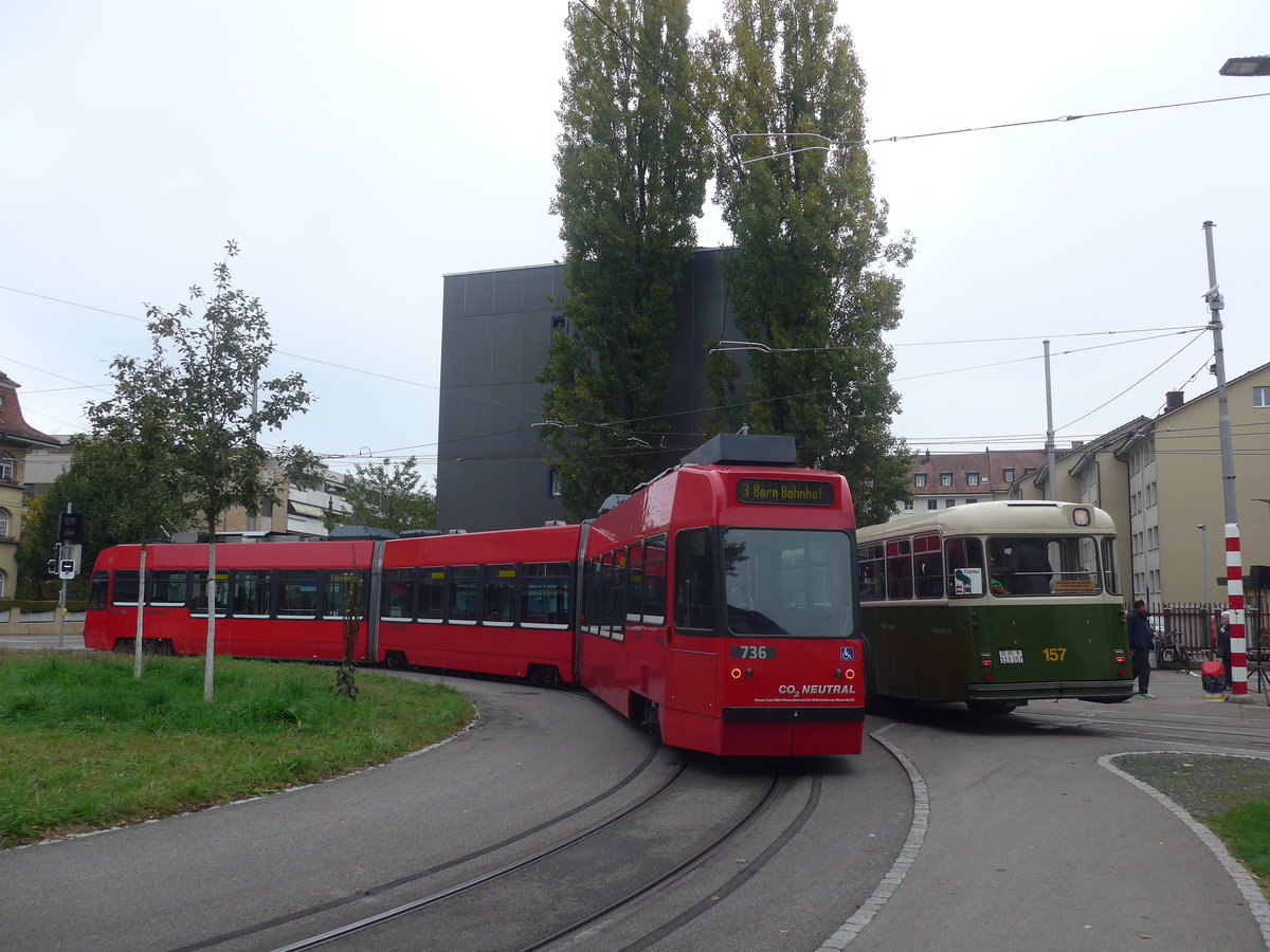 (210'453) - Bernmobil-Tram - Nr. 736 - am 20. Oktober 2019 in Bern, Weissenb�hl