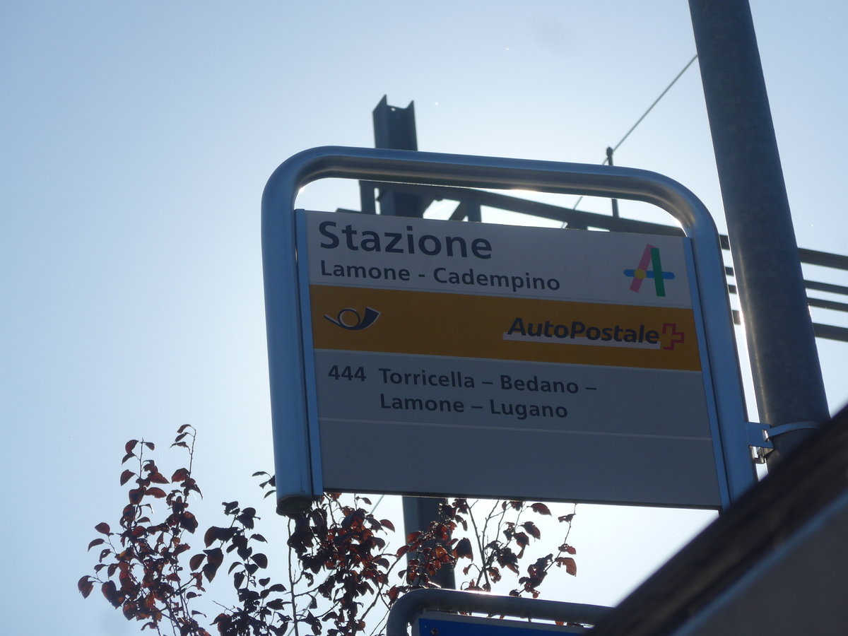 (210'568) - PostAuto-Haltestelle - Lamone - Cadempino, Stazione - am 26. Oktober 2019