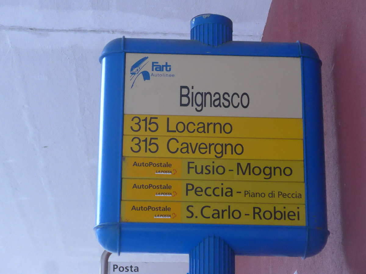 (213'887) - FART/PostAuto-Haltestelle - Bignasco - am 18. Januar 2020