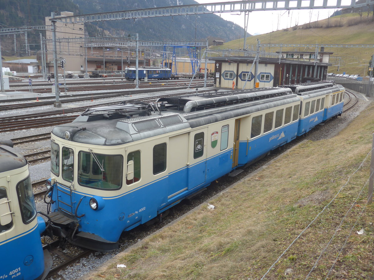 (214'378) - MOB-Pendelzug - Nr. 4002 - am 17. Februar 2020 im Bahnhof Zweisimmen
